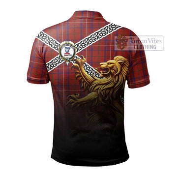 Rose Crest Tartan Polo Shirt with Golden Lion Emblem Celtic Style - Tartan Vibes Clothing
