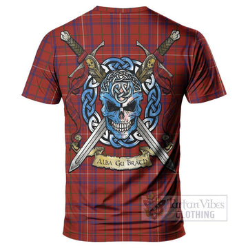 Rose Tartan T-Shirt with Family Crest Celtic Skull Style