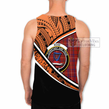 Rose Crest Tartan Men's Tank Top with Polynesian Vibes Style - Orange Version