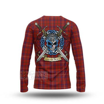 Rose Tartan Long Sleeve T-Shirt with Family Crest Celtic Skull Style