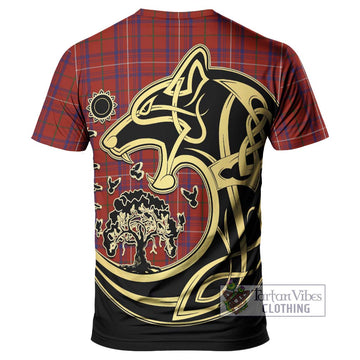 Rose Tartan T-Shirt with Family Crest Celtic Wolf Style