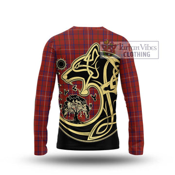 Rose Tartan Long Sleeve T-Shirt with Family Crest Celtic Wolf Style