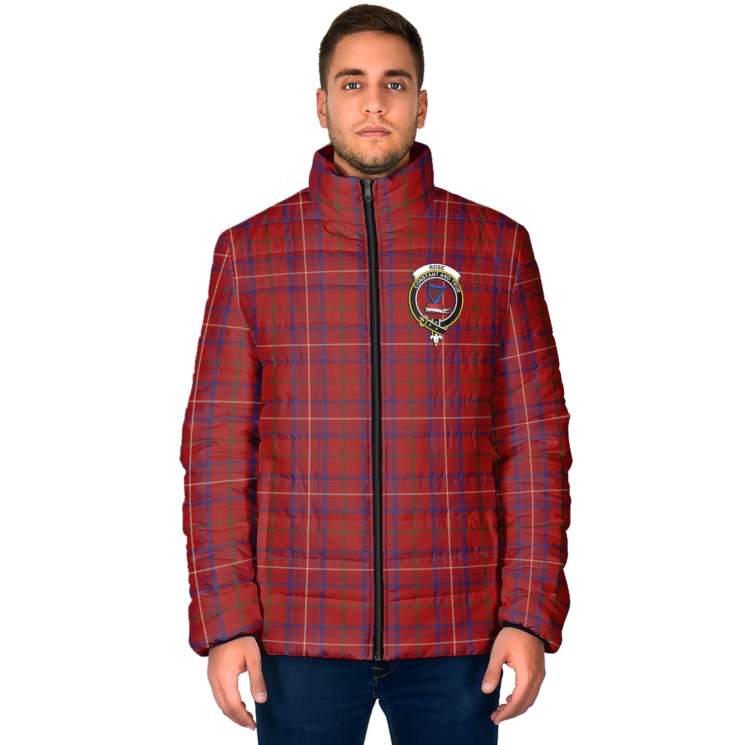 Rose Tartan Padded Jacket with Family Crest - Tartan Vibes Clothing