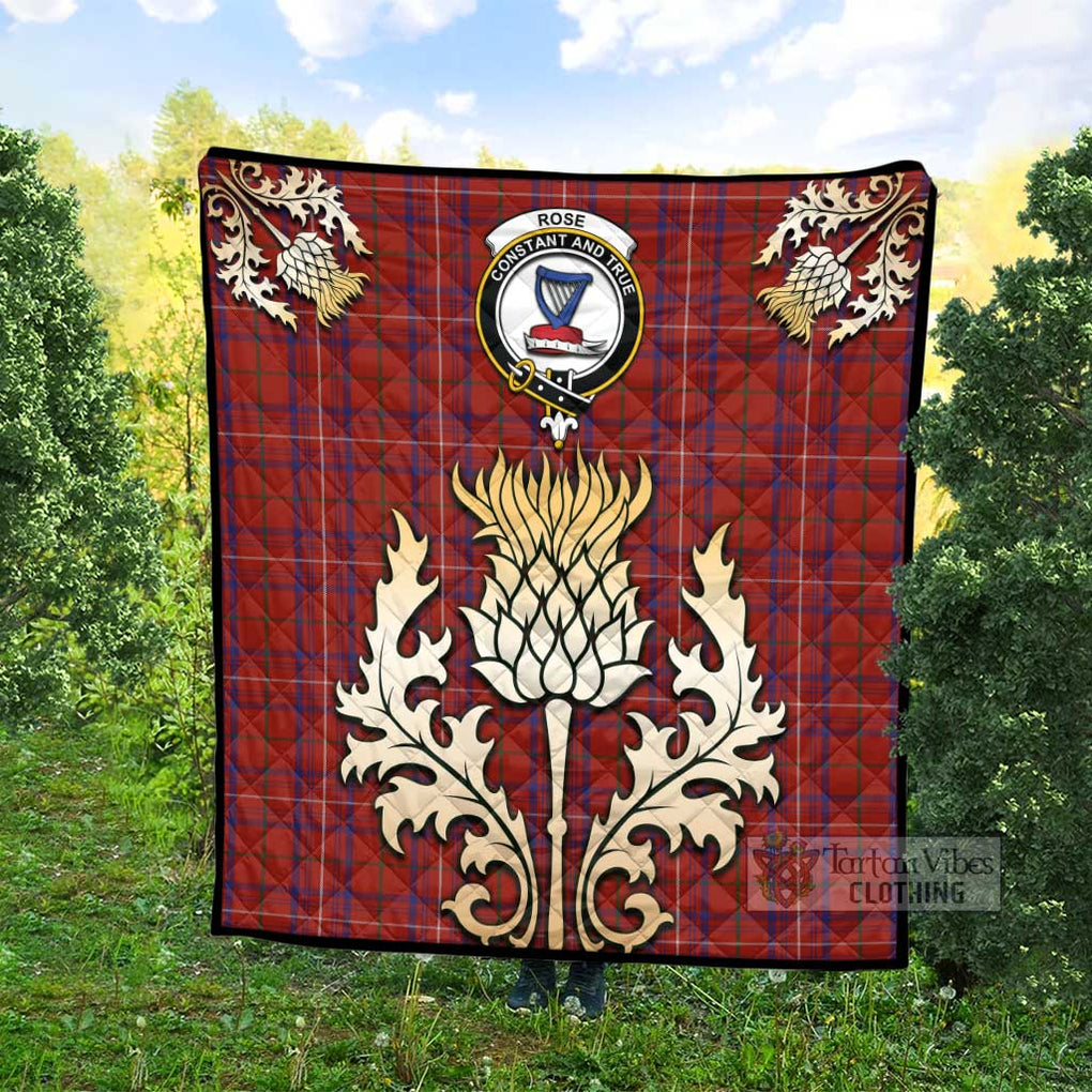 Tartan Vibes Clothing Rose Tartan Quilt with Family Crest and Golden Thistle Style