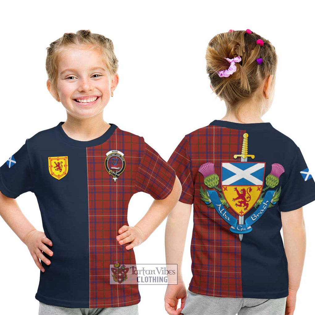 Tartan Vibes Clothing Rose Tartan Kid T-Shirt with Scottish Lion Royal Arm Half Style