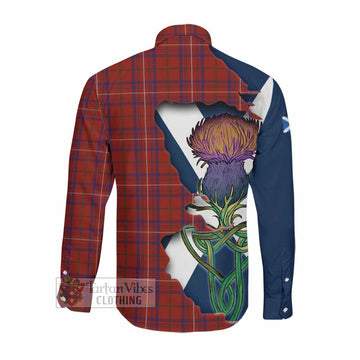 Rose Tartan Family Crest Long Sleeve Button Shirt Scottish Thistle Celtic Inspired