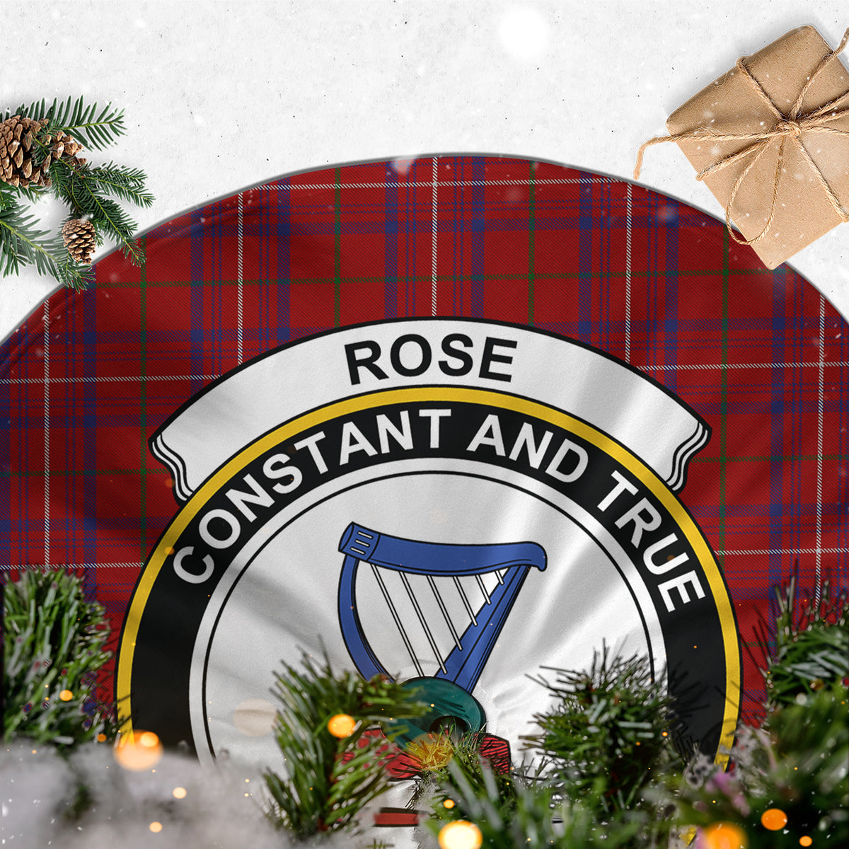 Rose Tartan Christmas Tree Skirt with Family Crest - Tartan Vibes Clothing