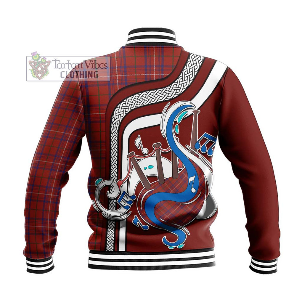 Tartan Vibes Clothing Rose Tartan Baseball Jacket with Epic Bagpipe Style