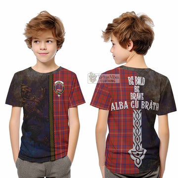 Rose Tartan Family Crest Kid T-Shirt Alba Gu Brath Be Brave Lion Ancient Style