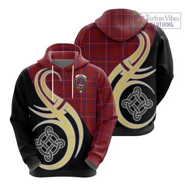 Rose Tartan Hoodie with Family Crest and Celtic Symbol Style
