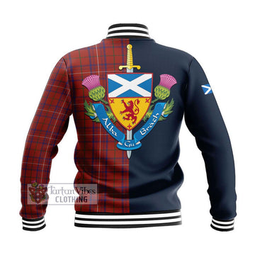 Rose Tartan Baseball Jacket Alba with Scottish Lion Royal Arm Half Style