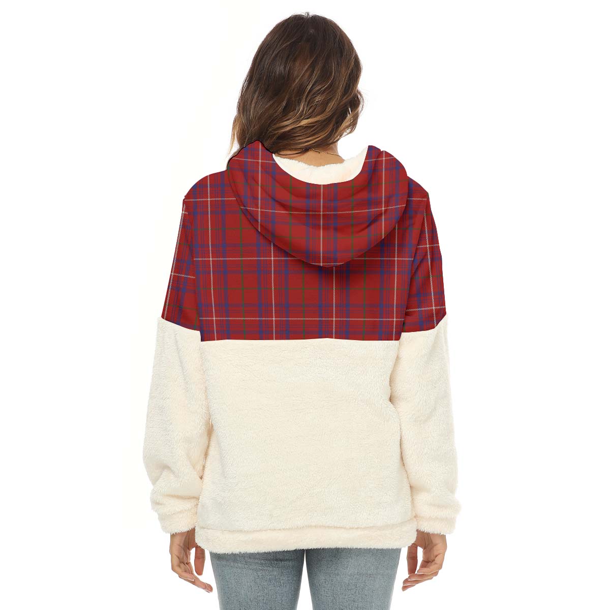 Rose Tartan Women's Borg Fleece Hoodie With Half Zip with Family Crest - Tartan Vibes Clothing