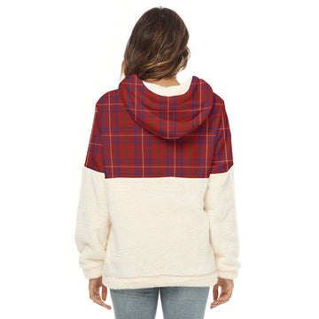 Rose Tartan Women's Borg Fleece Hoodie With Half Zip with Family Crest