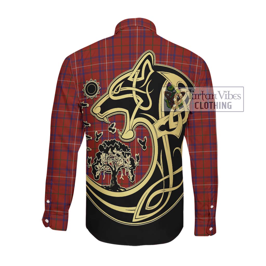 Tartan Vibes Clothing Rose Tartan Long Sleeve Button Shirt with Family Crest Celtic Wolf Style