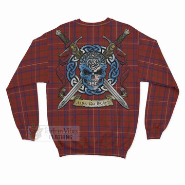 Rose Tartan Sweatshirt with Family Crest Celtic Skull Style