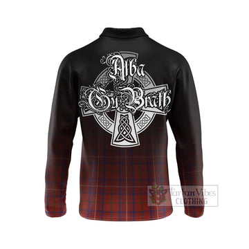 Rose Tartan Long Sleeve Polo Shirt Featuring Alba Gu Brath Family Crest Celtic Inspired