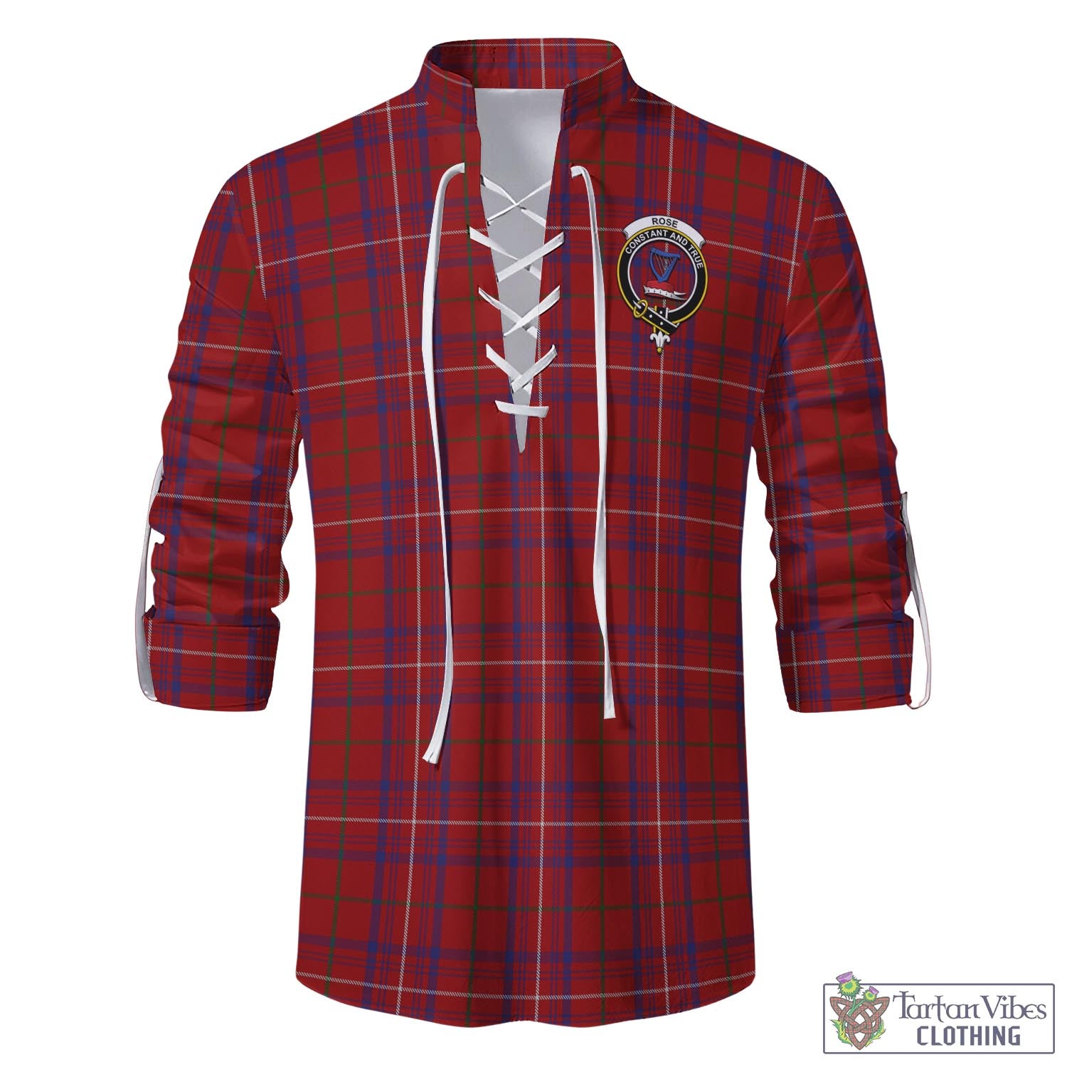 Tartan Vibes Clothing Rose Tartan Men's Scottish Traditional Jacobite Ghillie Kilt Shirt with Family Crest