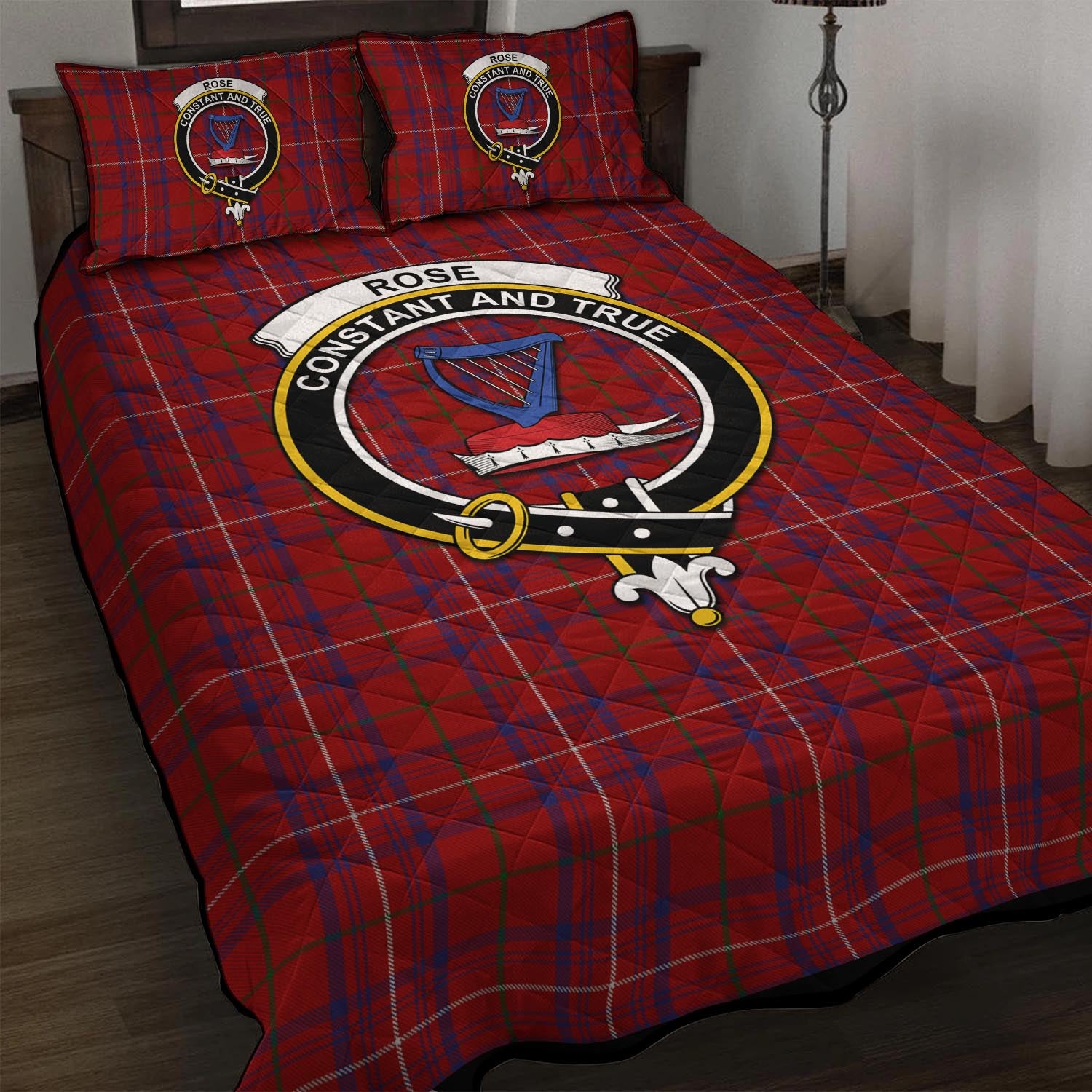 Rose Tartan Quilt Bed Set with Family Crest - Tartan Vibes Clothing