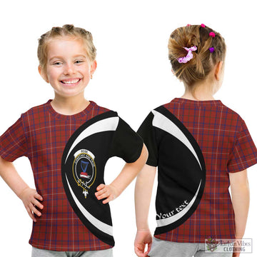 Rose Tartan Kid T-Shirt with Family Crest Circle Style