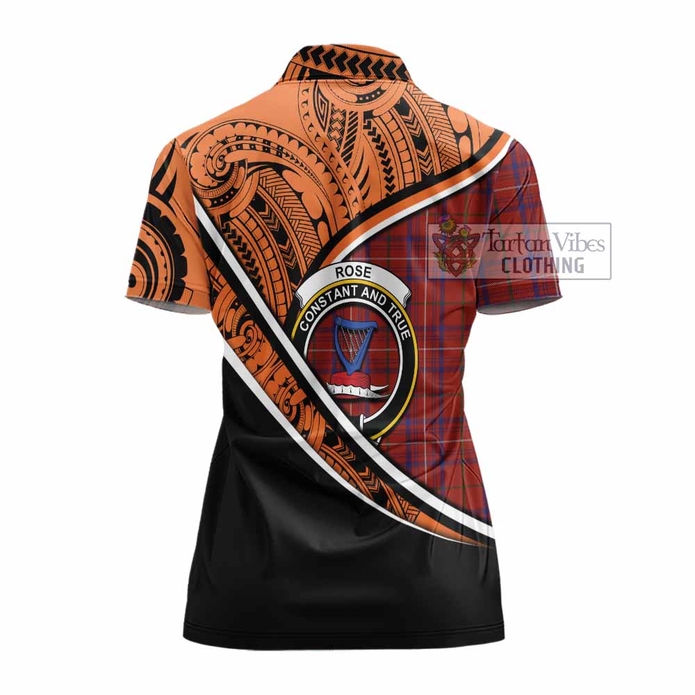 Tartan Vibes Clothing Rose Crest Tartan Women's Polo Shirt with Maori Tattoo Style - Orange Version