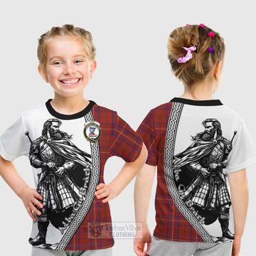 Rose Tartan Clan Crest Kid T-Shirt with Highlander Warrior Celtic Style