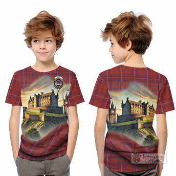 Rose Tartan Family Crest Kid T-Shirt with Scottish Ancient Castle Style