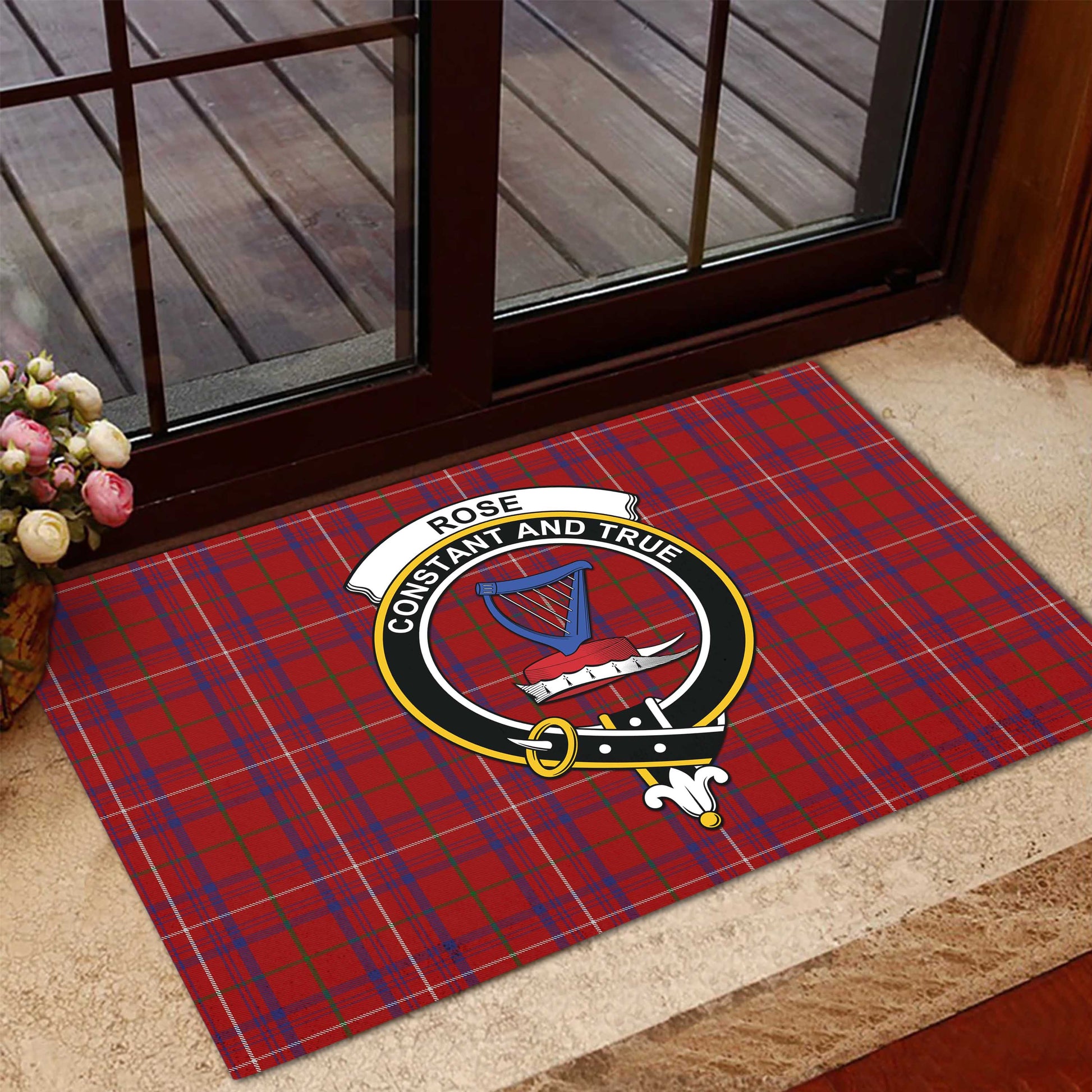 Rose Tartan Door Mat with Family Crest - Tartanvibesclothing Shop