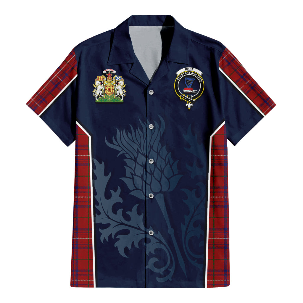 Tartan Vibes Clothing Rose Tartan Short Sleeve Button Up Shirt with Family Crest and Scottish Thistle Vibes Sport Style