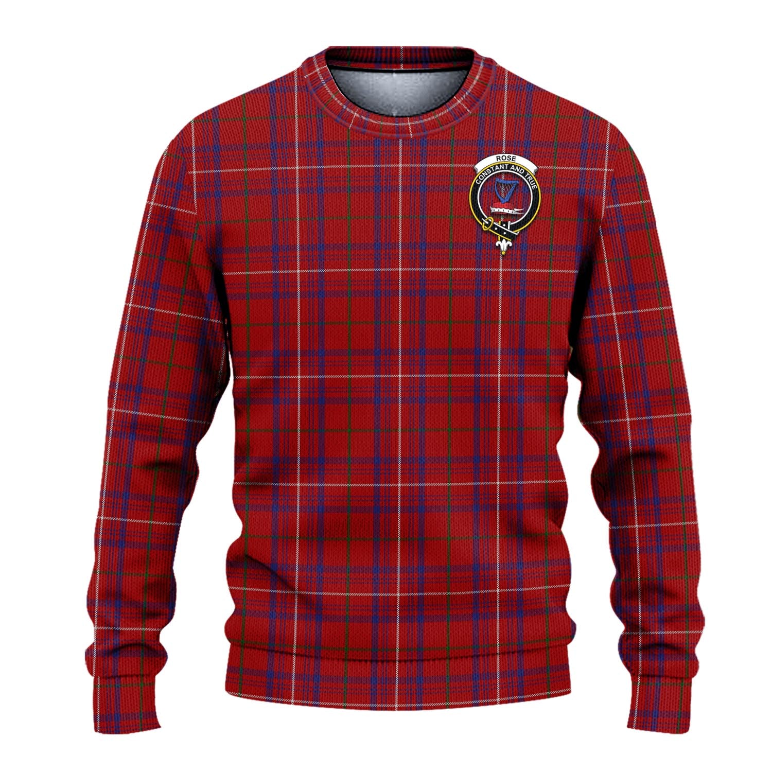 Rose Tartan Knitted Sweater with Family Crest - Tartanvibesclothing