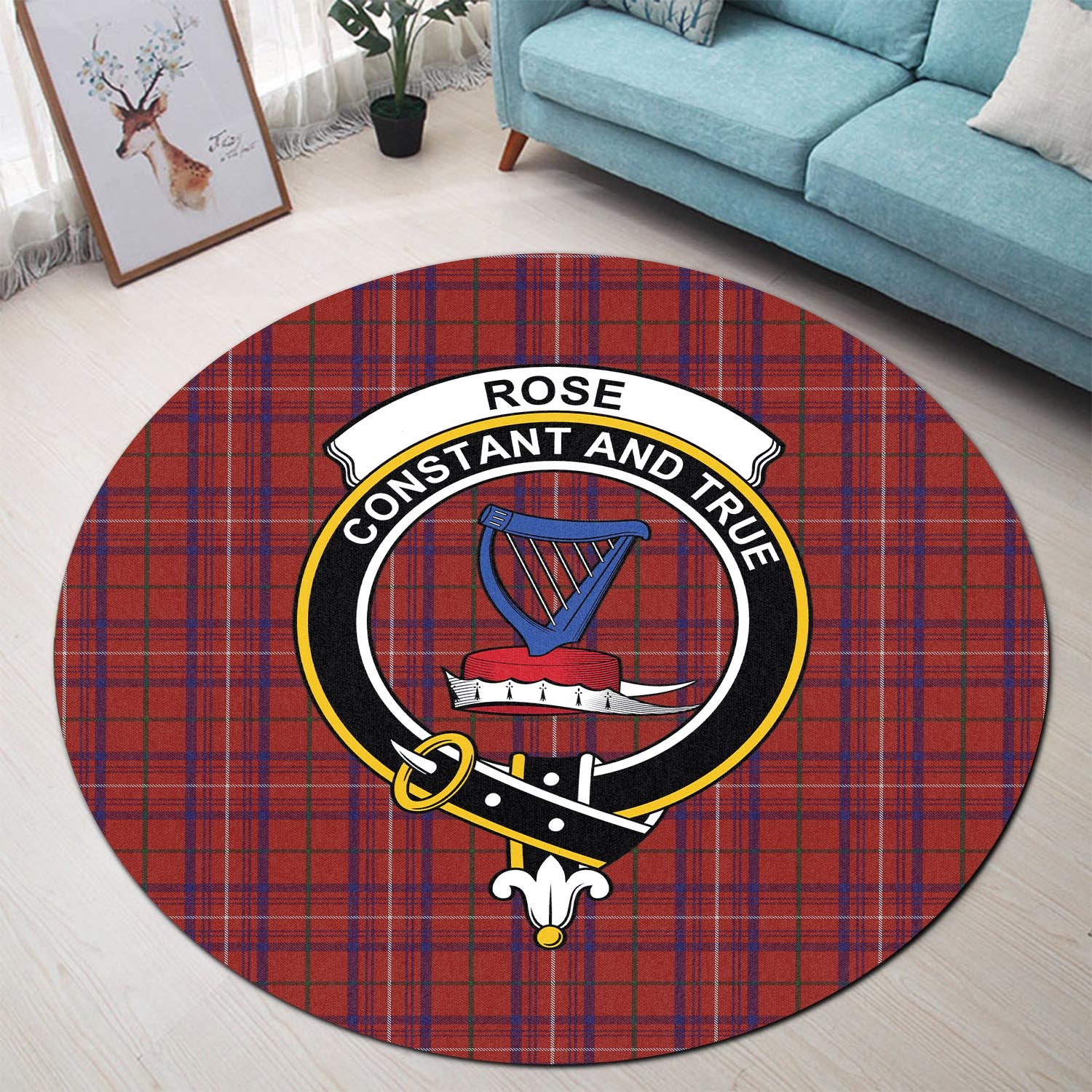 rose-tartan-round-rug-with-family-crest