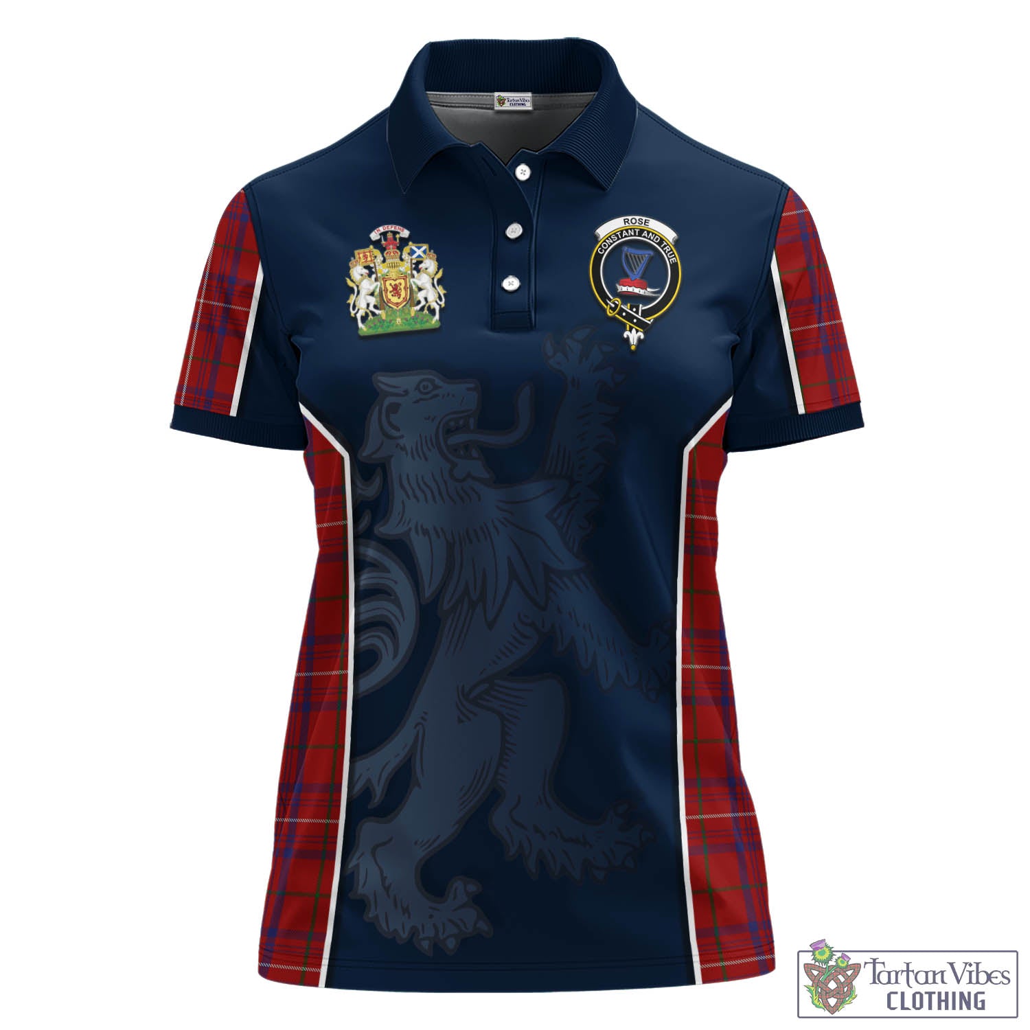 Rose Tartan Women's Polo Shirt with Family Crest and Lion Rampant Vibes Sport Style - Tartan Vibes Clothing