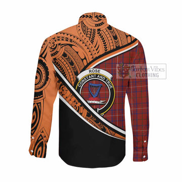 Rose Crest Tartan Long Sleeve Button Shirt with Polynesian Vibes Style - Orange Version