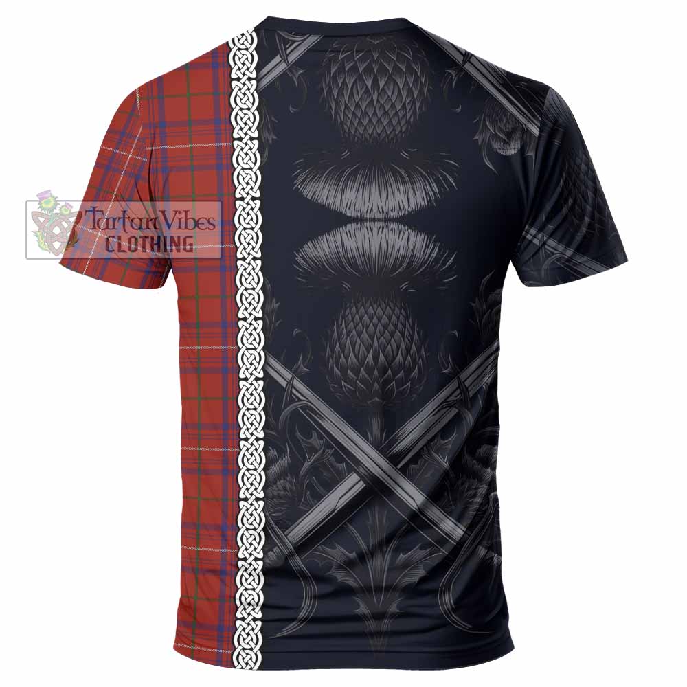 Tartan Vibes Clothing Rose Tartan T-Shirt with Family Crest Cross Sword Thistle Celtic Vibes