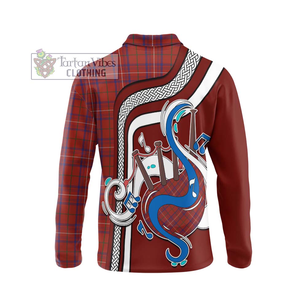 Tartan Vibes Clothing Rose Tartan Long Sleeve Polo Shirt with Epic Bagpipe Style