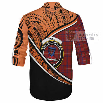 Rose Crest Tartan Ghillie Kilt Shirt with Polynesian Vibes Style - Orange Version