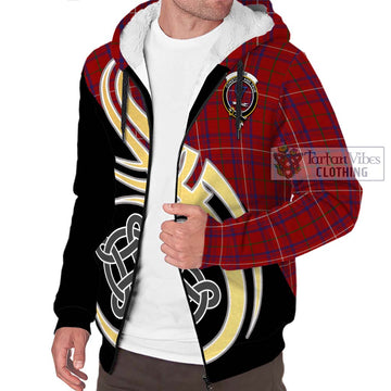 Rose Tartan Sherpa Hoodie with Family Crest and Celtic Symbol Style