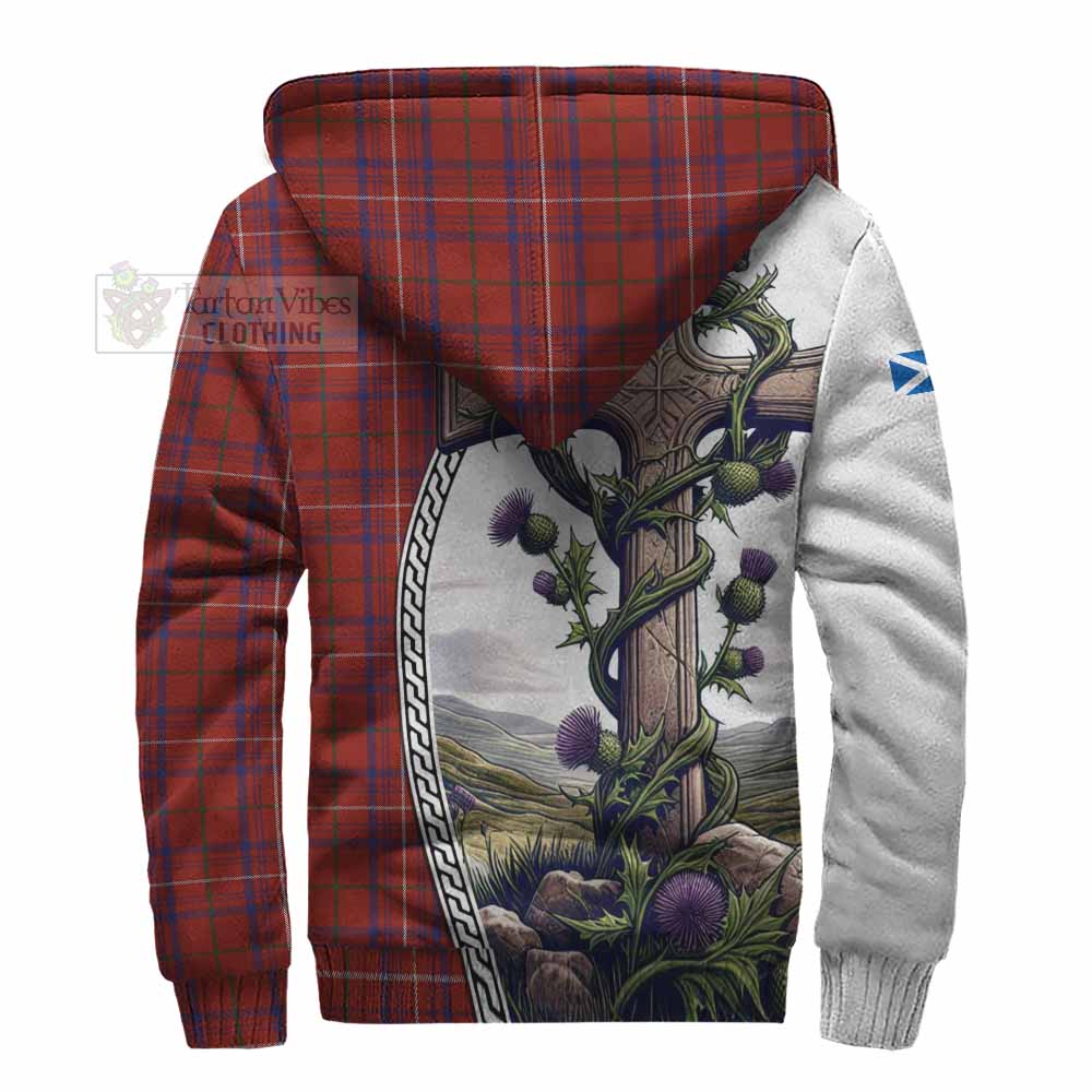 Tartan Vibes Clothing Rose Tartan Sherpa Hoodie with Family Crest and St. Andrew's Cross Accented by Thistle Vines