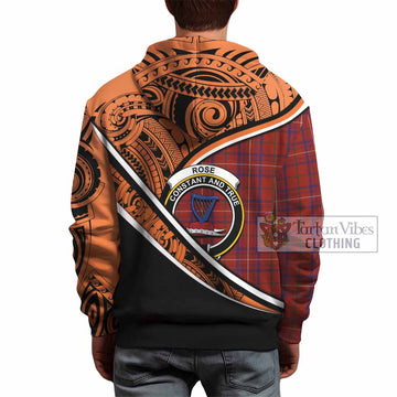 Rose Crest Tartan Hoodie with Polynesian Vibes Style - Orange Version