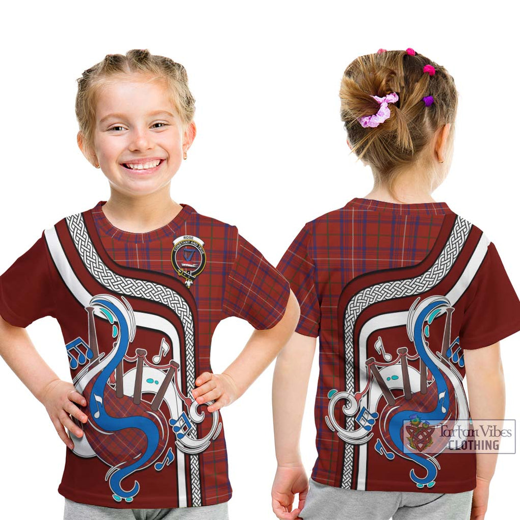 Tartan Vibes Clothing Rose Tartan Kid T-Shirt with Epic Bagpipe Style