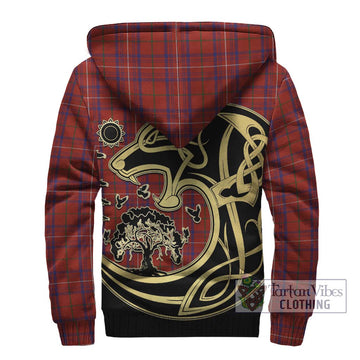 Rose Tartan Sherpa Hoodie with Family Crest Celtic Wolf Style