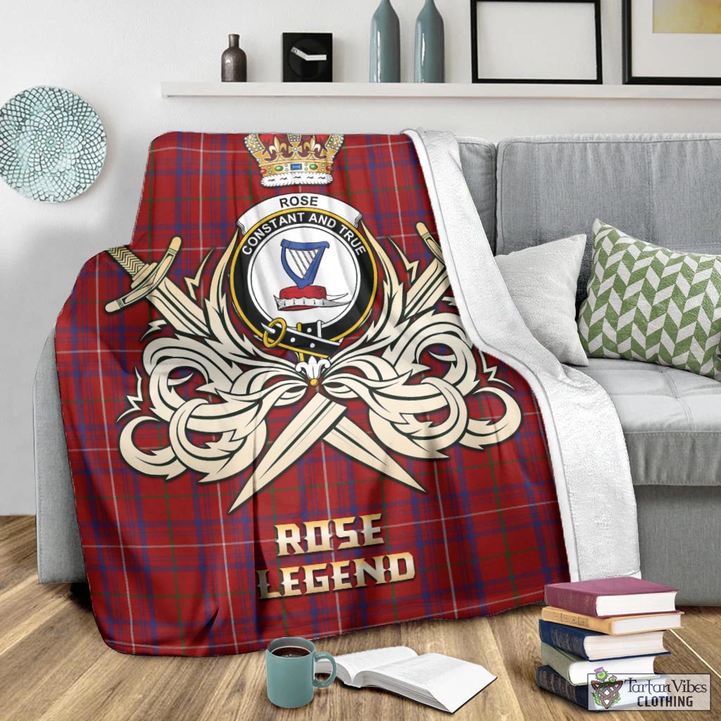 Tartan Vibes Clothing Rose Tartan Blanket with Clan Crest and the Golden Sword of Courageous Legacy