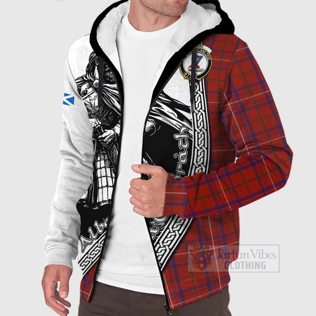 Tartan Vibes Clothing Rose Tartan Clan Crest Sherpa Hoodie with Highlander Warrior Celtic Style