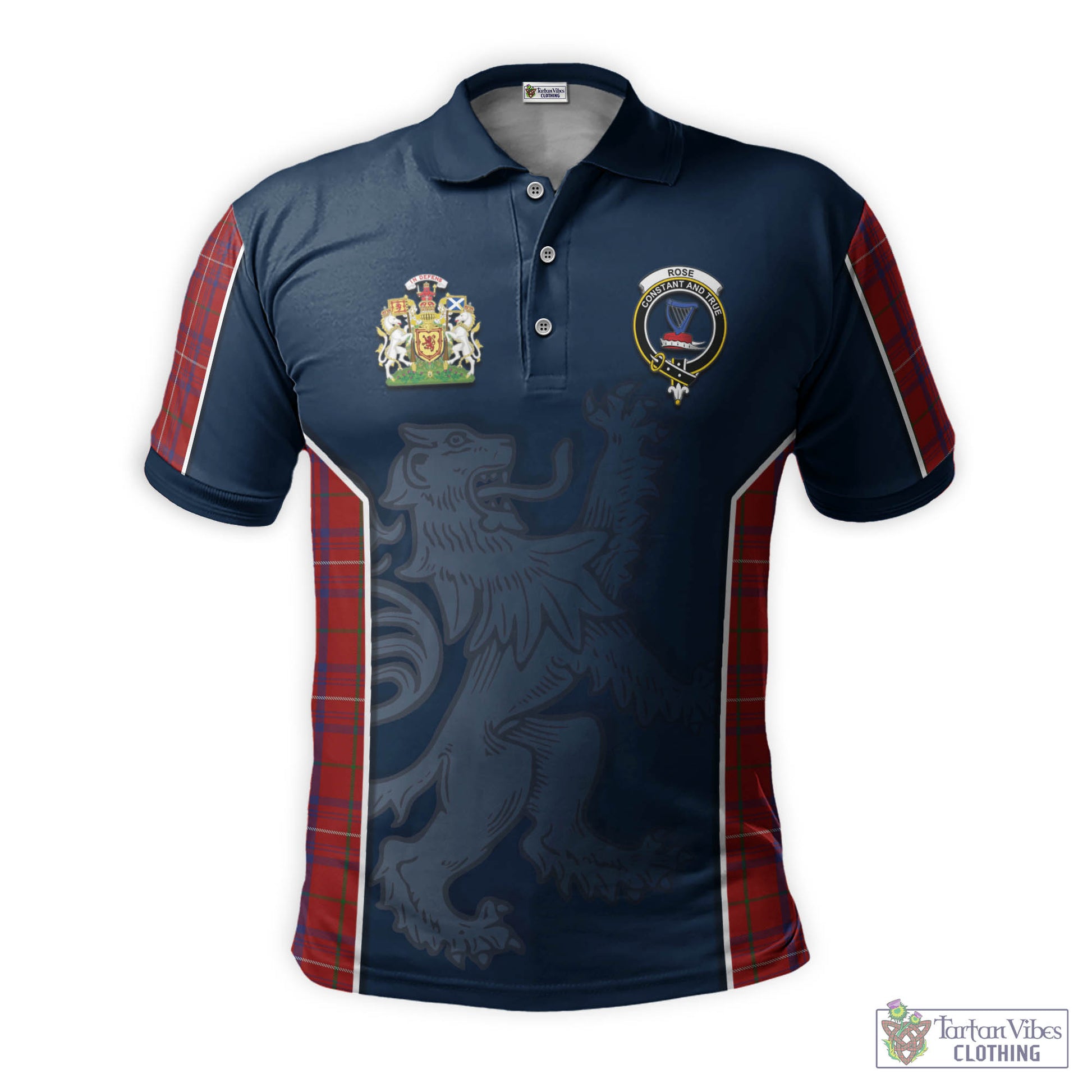 Tartan Vibes Clothing Rose Tartan Men's Polo Shirt with Family Crest and Lion Rampant Vibes Sport Style