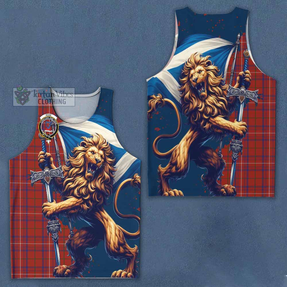 Tartan Vibes Clothing Rose Tartan Family Crest Men's Tank Top with Scottish Majestic Lion