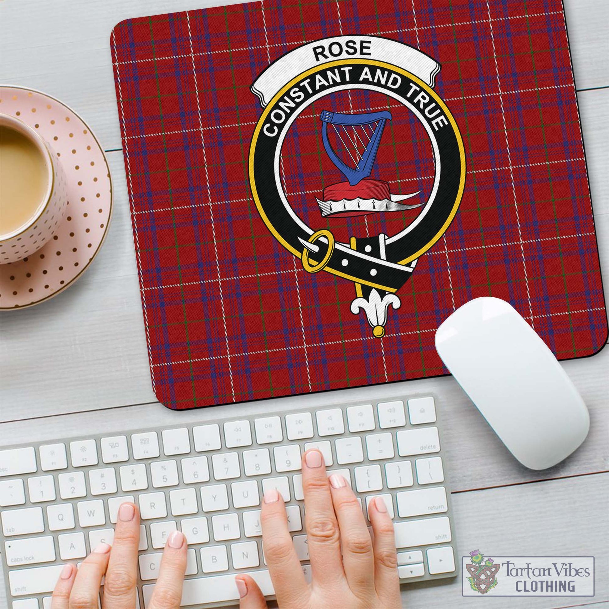 Tartan Vibes Clothing Rose Tartan Mouse Pad with Family Crest