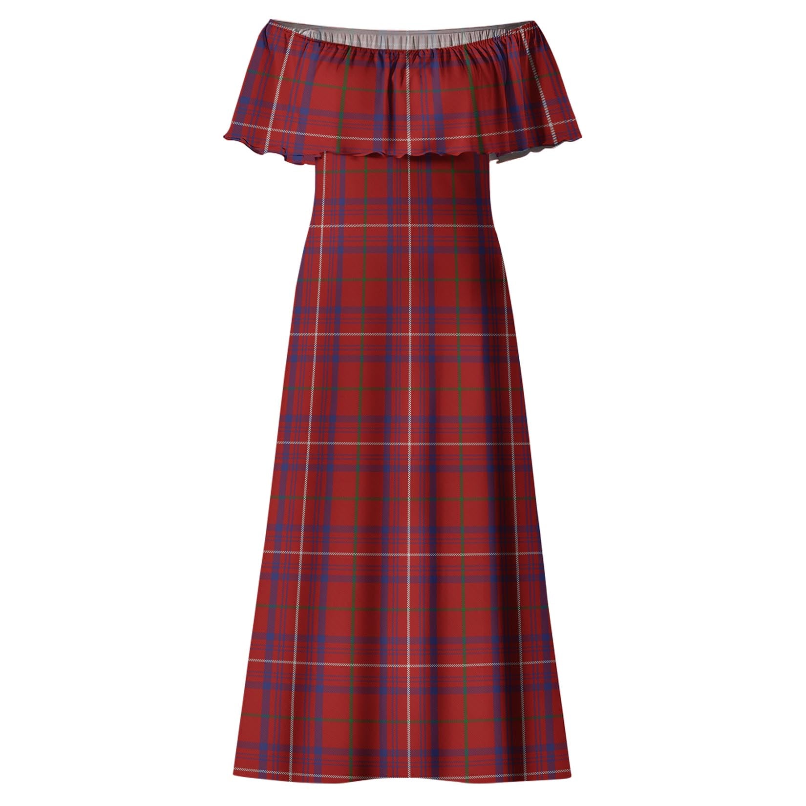 Rose Tartan Off Shoulder Long Dress - Tartanvibesclothing