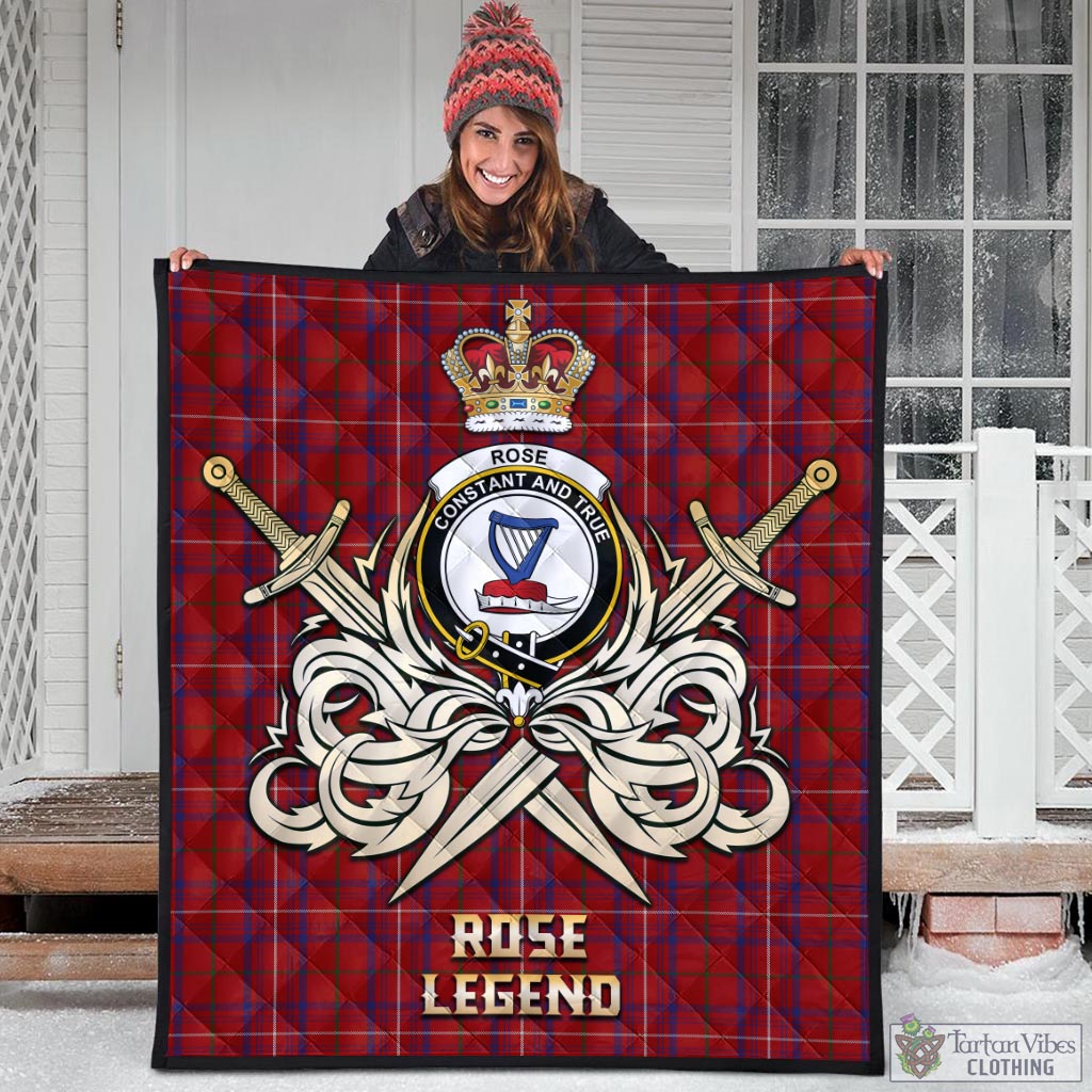 Tartan Vibes Clothing Rose Tartan Quilt with Clan Crest and the Golden Sword of Courageous Legacy