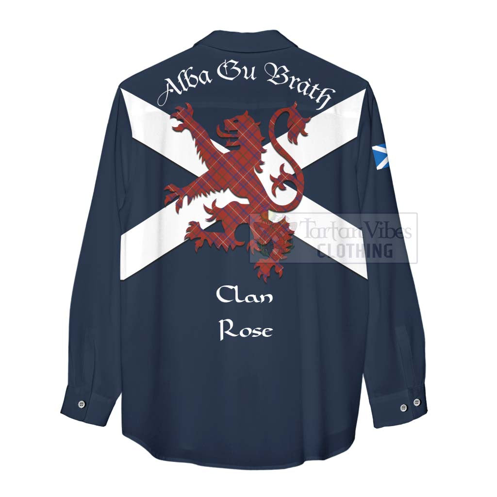 Tartan Vibes Clothing Rose Tartan Lion Rampant Women's Casual Shirt Proudly Display Your Heritage with Alba Gu Brath and Clan Name