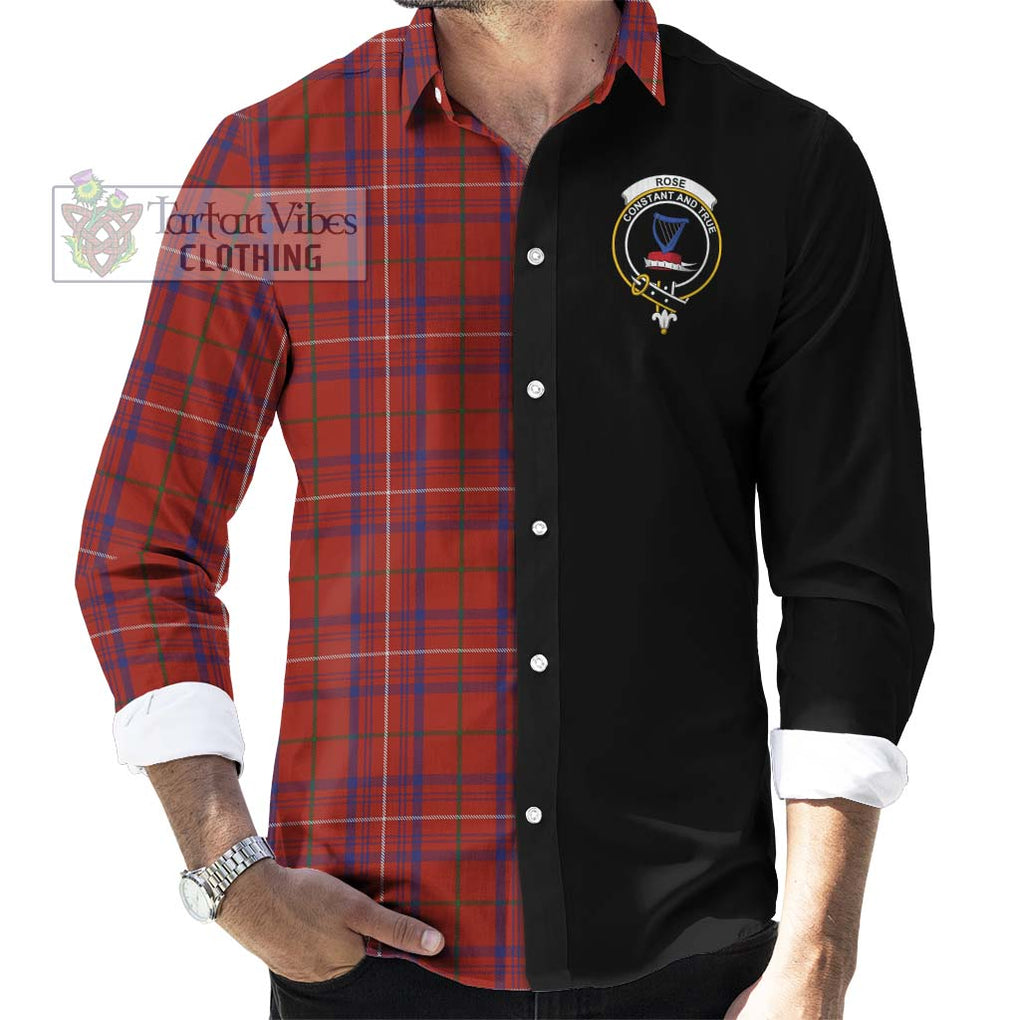 Rose Tartan Long Sleeve Button Shirt with Family Crest and Half Of Me Style - Tartanvibesclothing Shop