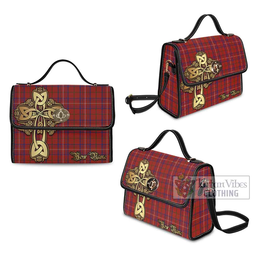 Tartan Vibes Clothing Rose Tartan Waterproof Canvas Bag Golden Thistle Celtic Cross Style